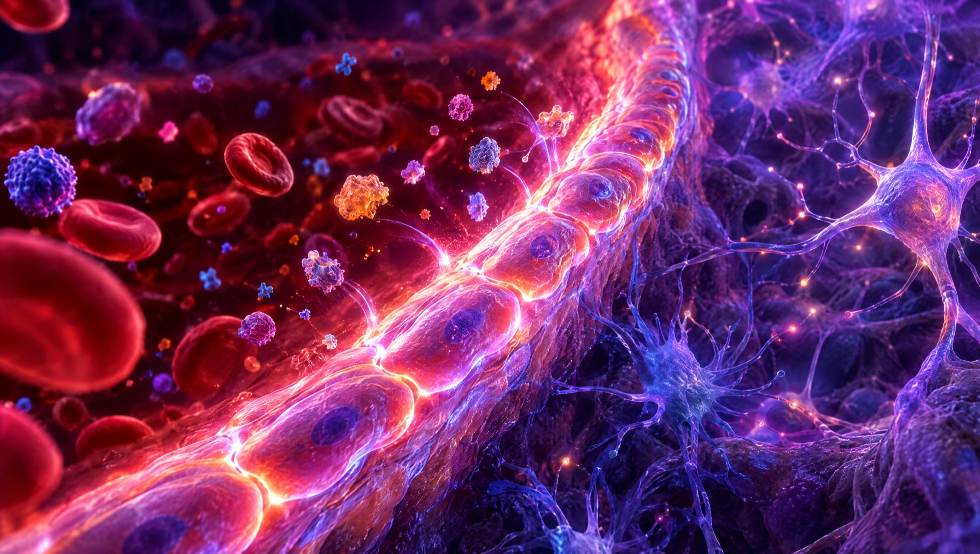 Tightly sealed blood vessel wall of the blood-brain barrier