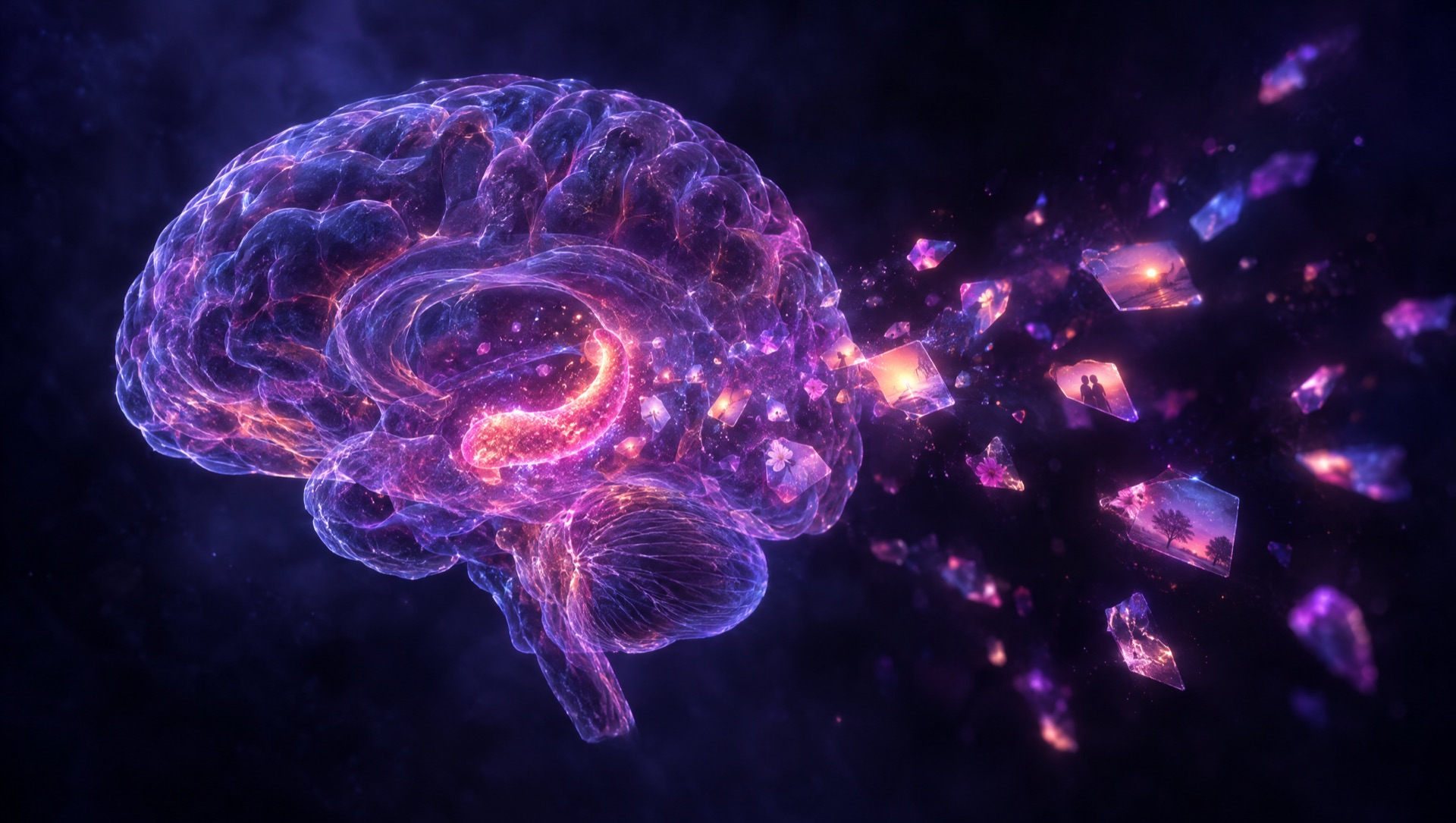 Fading neural connections dissolving into particles