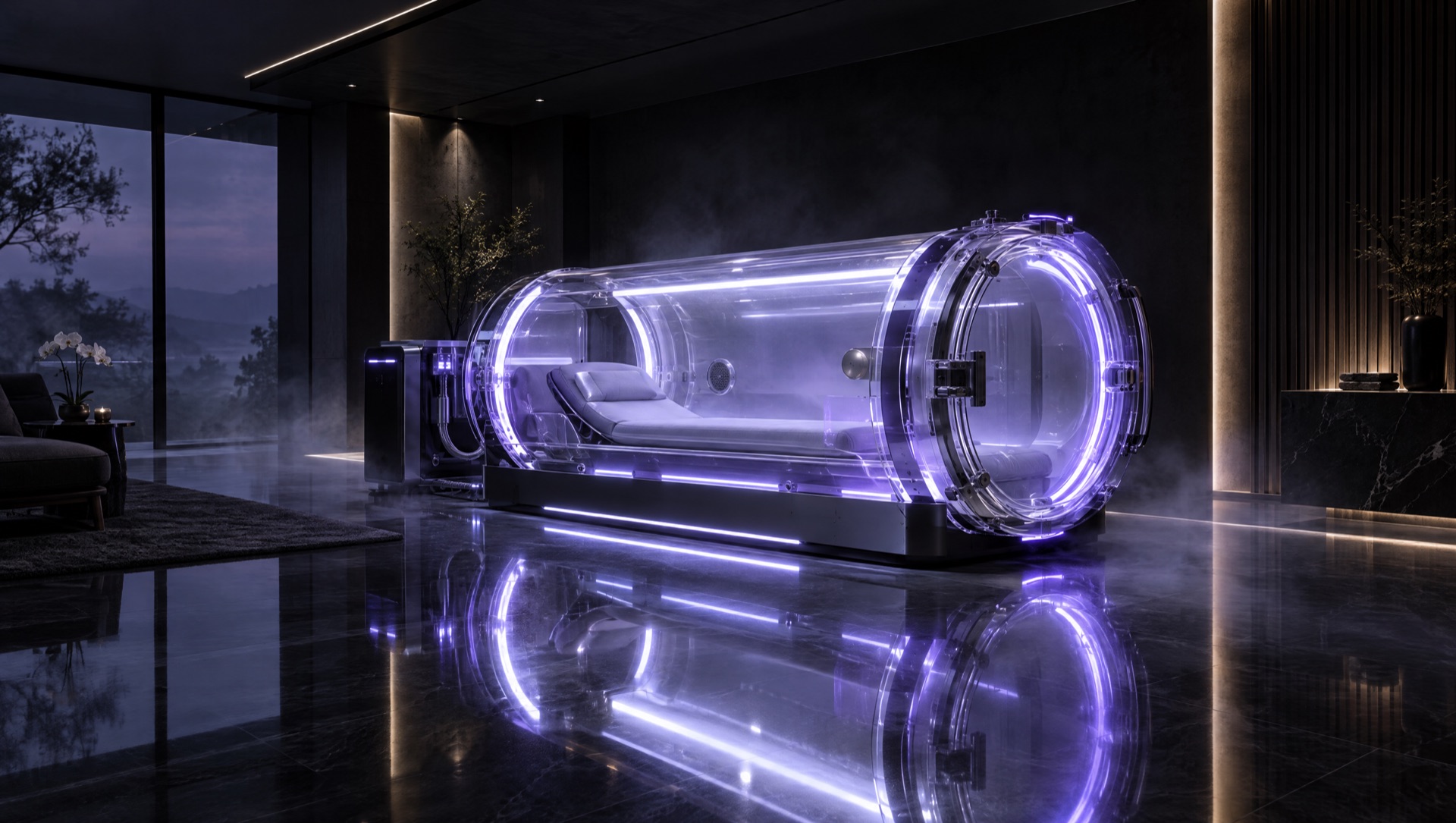 Softly lit hyperbaric oxygen chamber