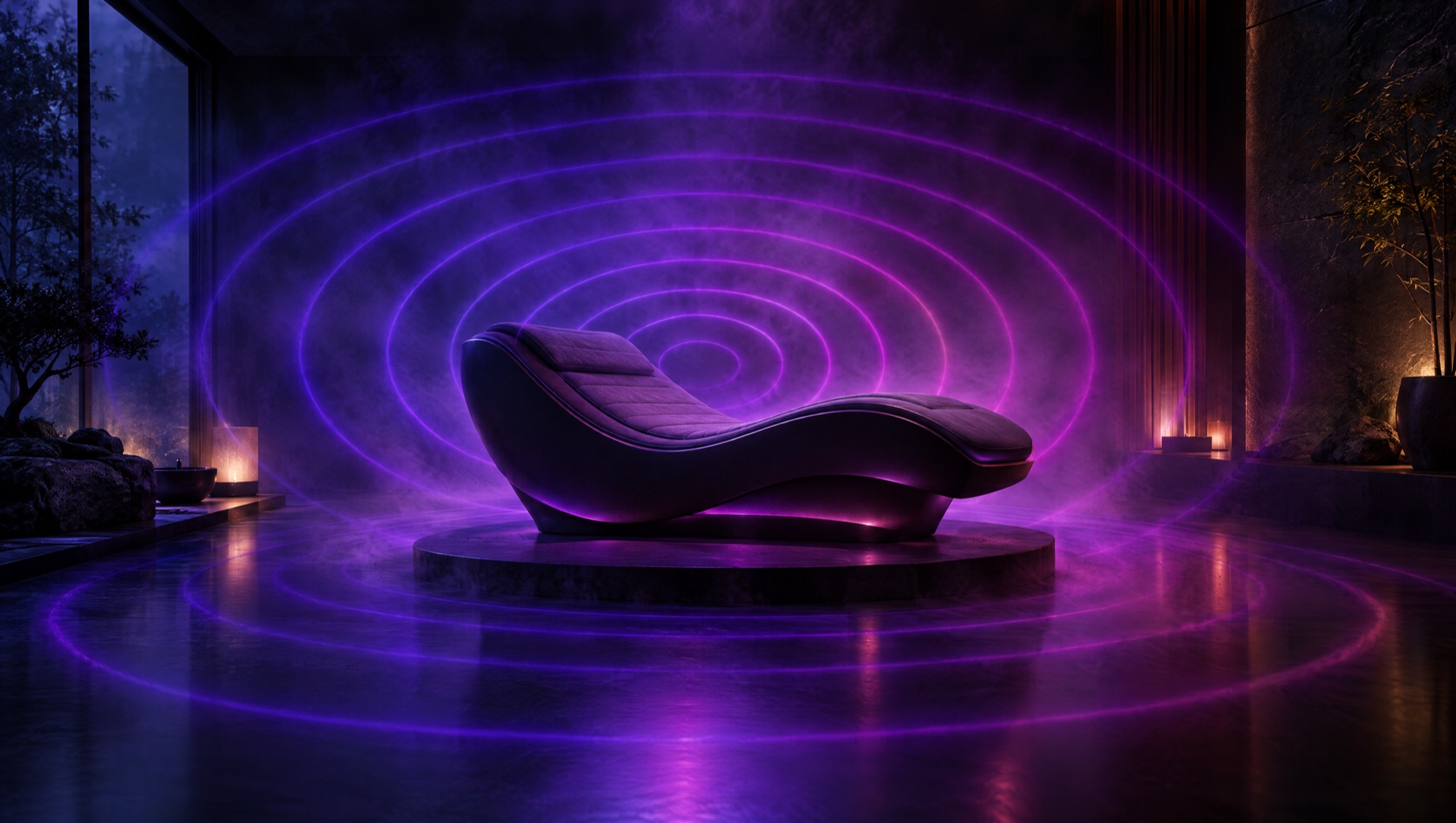 Low-frequency sound waves rippling through a therapy surface