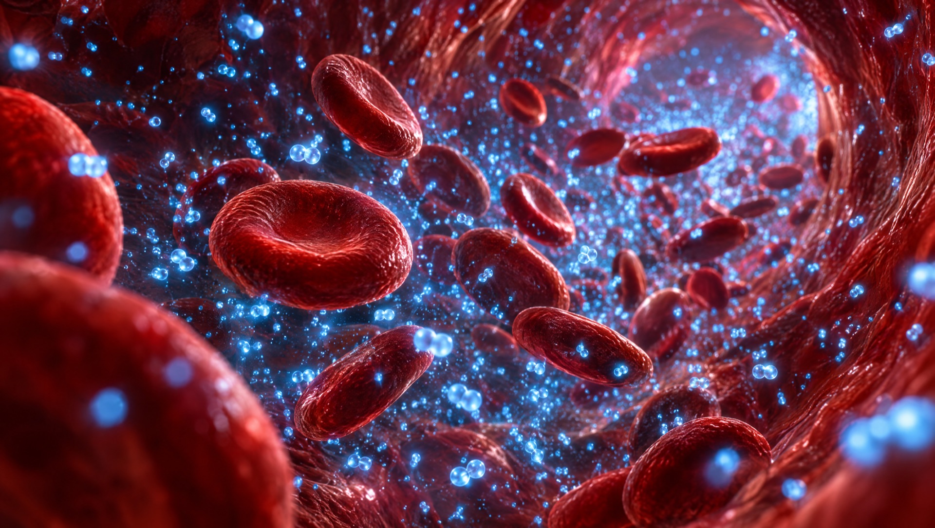 Hydrogen molecules carried through a glowing blood vessel